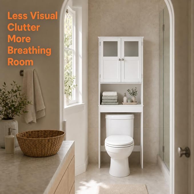 VINGLI Over The Toilet Storage Cabinet White Bathroom Storage Organizer Above - Image 9