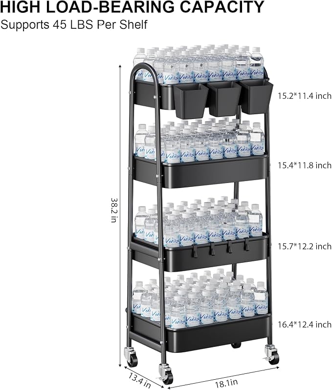Black 4 Tier Rolling Cart Metal - Image 9