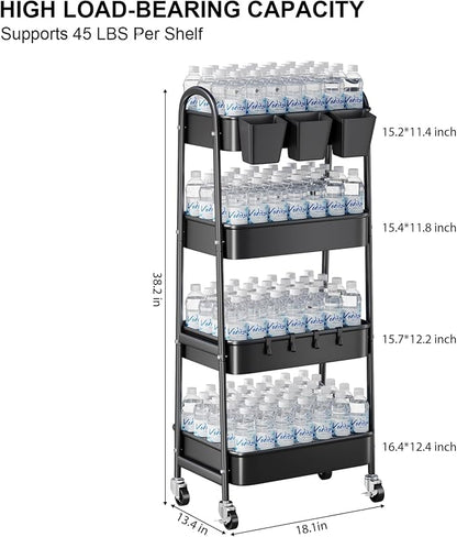 Black 4 Tier Rolling Cart Metal - Image 9