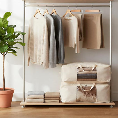 YGEOMER Blanket Storage Bags, Canvas Foldable Closet Organizers Containers - Image 5