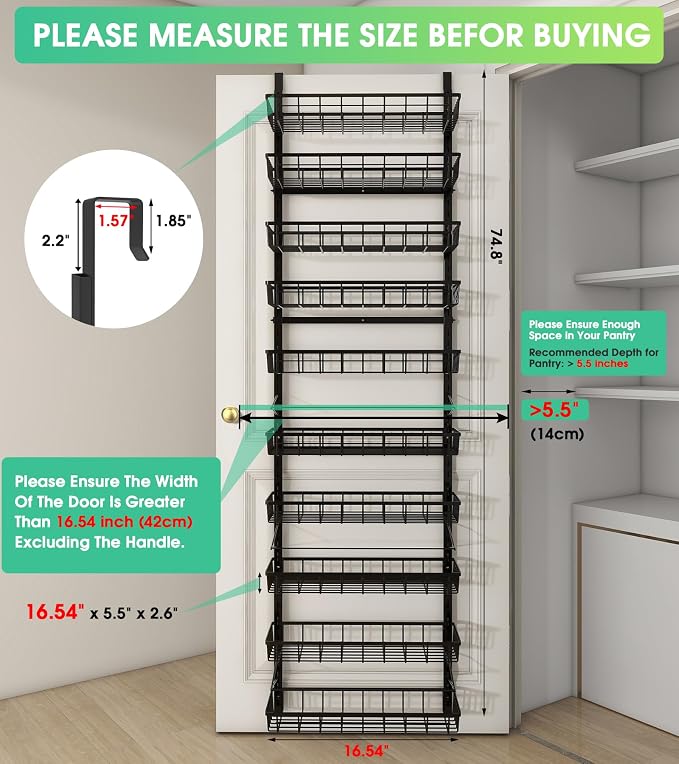 Mefirt 10-Tier Over The Door Pantry Organizer, 2 in 1 Wall Mount & Hanging | - Image 2