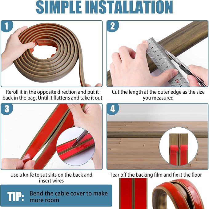 Floor Cord Covers for Wires 20FT Cable Hider Wire Cover Self Adhesive Cord - Image 5