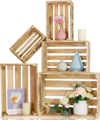 5 Pcs Wooden Crates for Display, Nesting Wood Crate for Storage, 5 Size | by BOYMCOWBOYHOMEDECOR