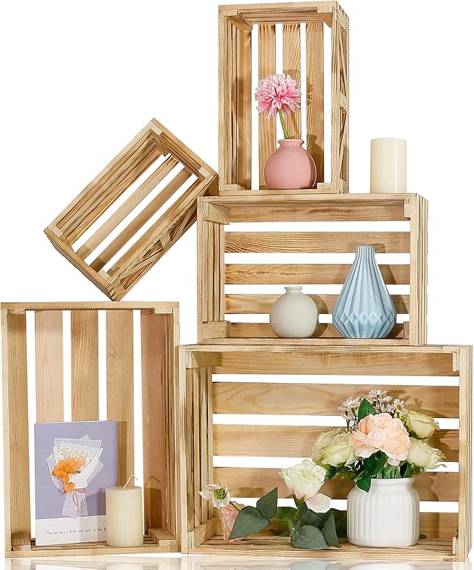 5 Pcs Wooden Crates for Display, Nesting Wood Crate for Storage, 5 Size | by BOYMCOWBOYHOMEDECOR