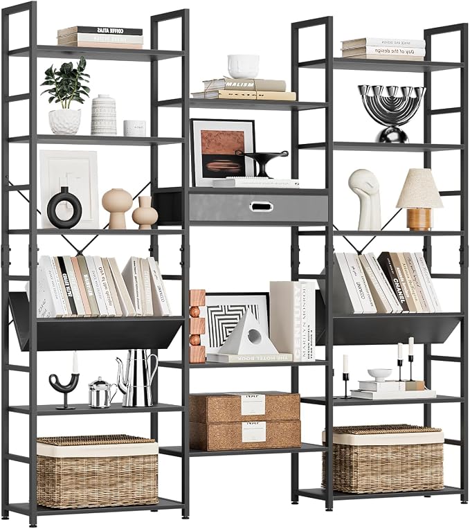 NUMENN Bookcases and Bookshelves Triple Wide 6 Tier Bookshelf, Large Etagere - Image 3