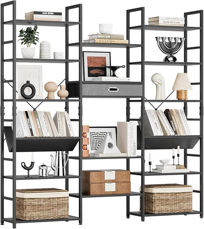 NUMENN Bookcases and Bookshelves Triple Wide 6 Tier Bookshelf, Large Etagere - Image 3