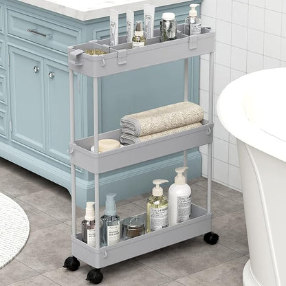 SPACELEAD Slim Storage Cart 3 Tier, Bathroom Organizer Rolling Utility by Home