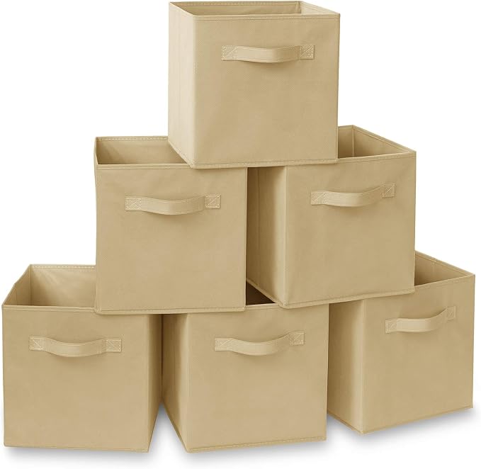 Casafield Set of 6 Collapsible Fabric Cube Storage Bins, Sandy Beige by Casafield
