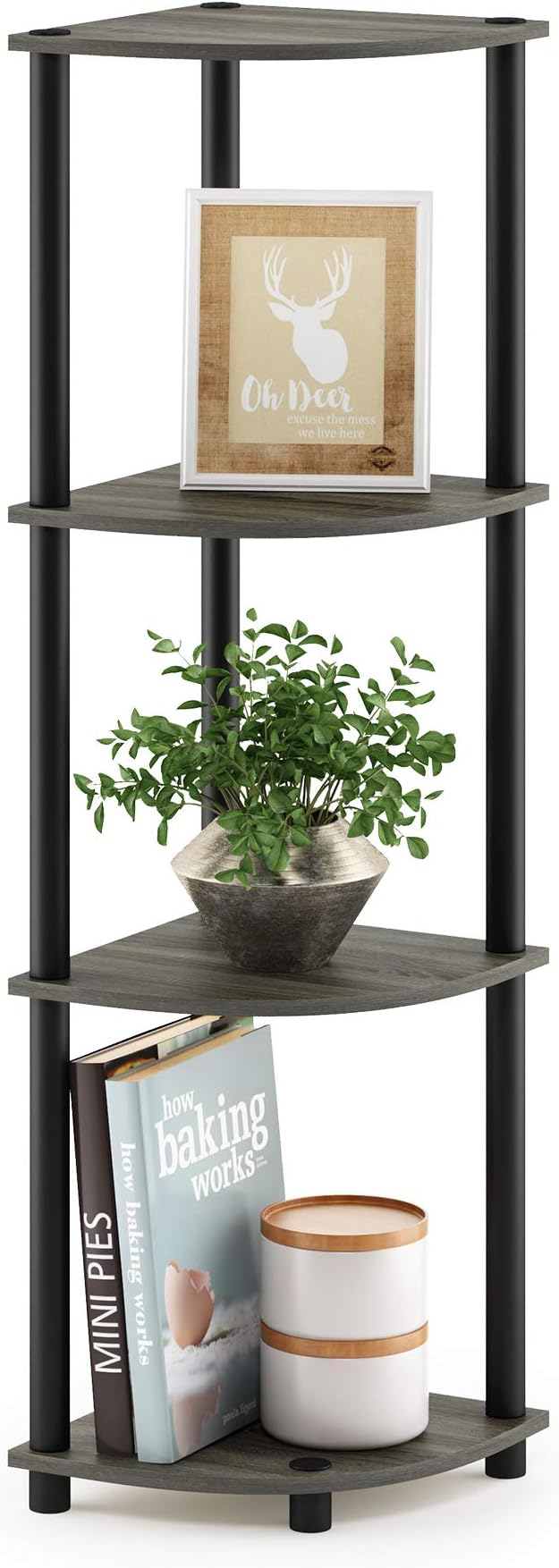 Furinno TURN-N-TUBE Corner Shelf, 4-Tier Corner Bookshelf, Display Storage by Furinno-FitsYourSpaceFitsYourBudget