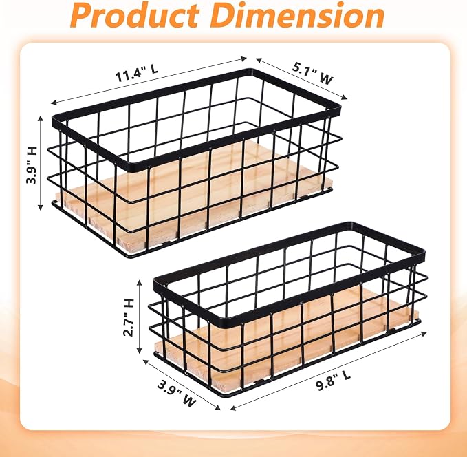 Set of 2 Black Metal Wire Storage Baskets - Image 2