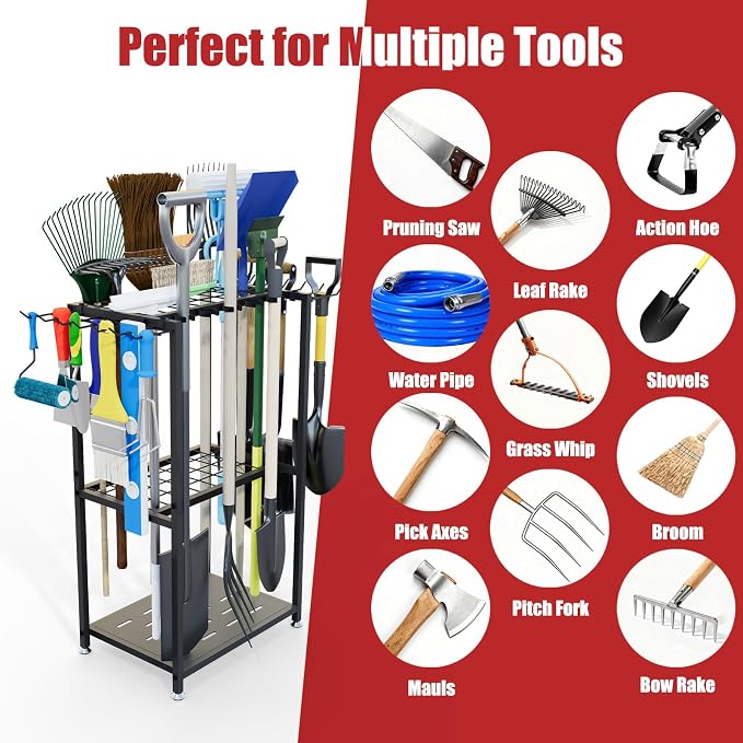 Garden Tool Organizer, 3-Tier Metal Yard Tool Rack - Image 8