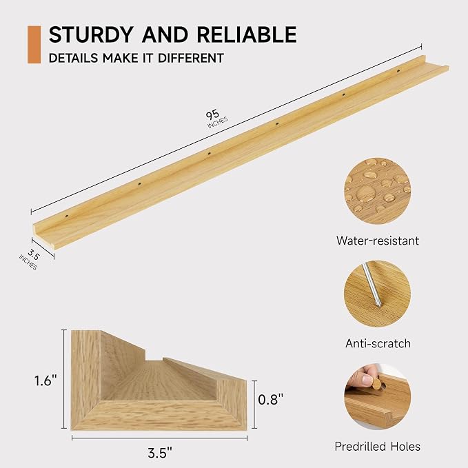 Floating Picture Ledge Shelves for Wall Set of 2, 95 Inches Picture Ledge Shelf - Image 3