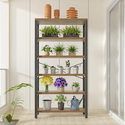 6-Tier Adjustable Heavy Duty Bookshelf, Industrial Wood and Metal Bookshelf - Image 7