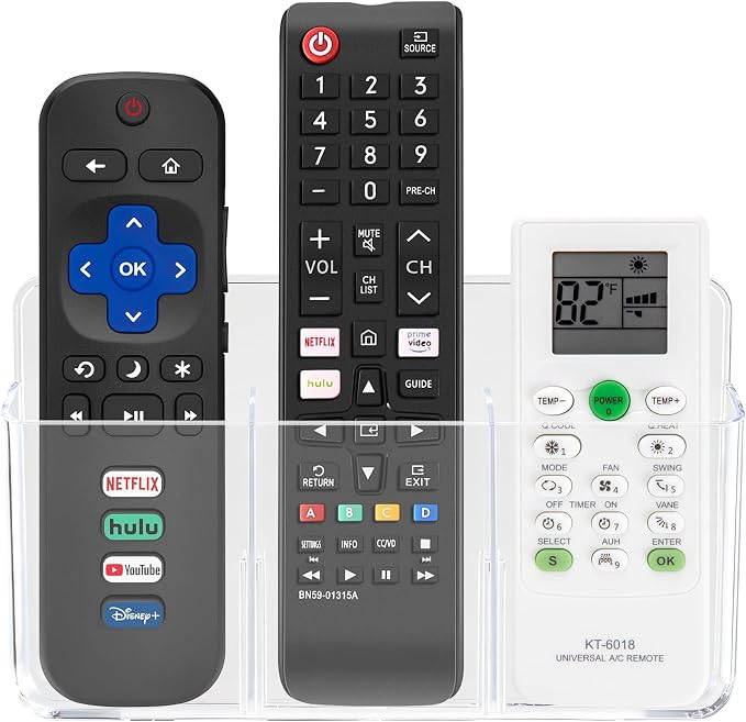 3 Slot Adjustable Remote Control Holder Wall Mount, TV Remote Box Hollow Bottom by BuyNow