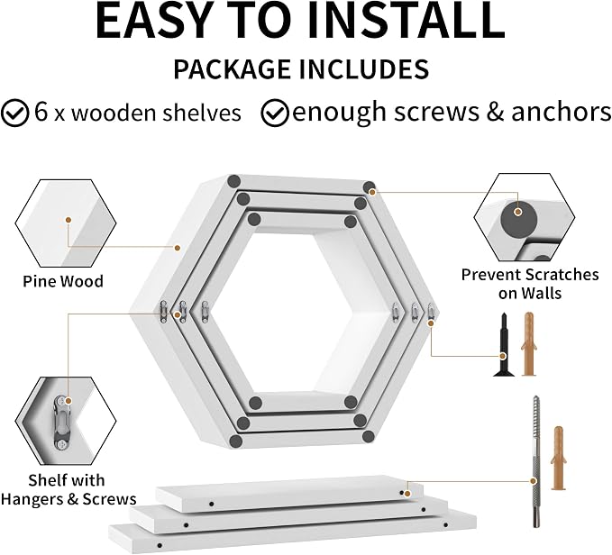 Wooden Hexagon Floating Shelves Wall Mounted - Image 7