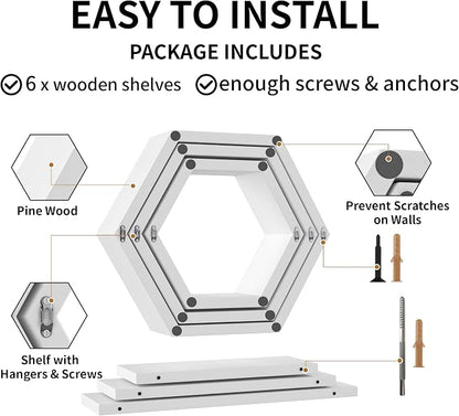 Wooden Hexagon Floating Shelves Wall Mounted - Image 7
