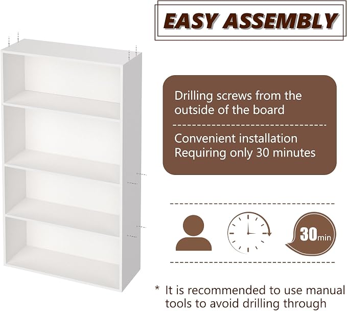 Wooden 4 Tier Book Shelf，4 Cube Storage Organizer, 44 Inch Versatile Cubes - Image 4