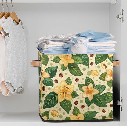 TropicalLife 13x13x13 Inch Large Fabric Storage Cube Yellow Flower Foldable - Image 2