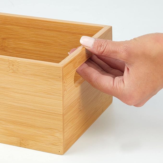 mDesign Bamboo Storage Bin Container, Drawer Organizer Crate Boxes - Image 4
