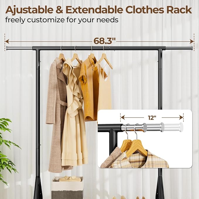 Heavy Duty Clothes Rack Load 450 LBS, Metal Garment Rack, Standing Rolling - Image 3