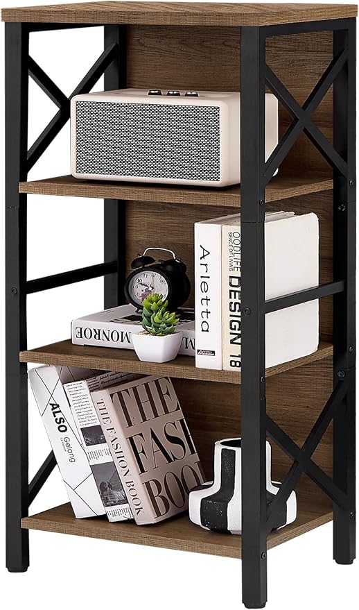 Small Bookshelf, 4 Tier Industrial Bookcase - Image 7