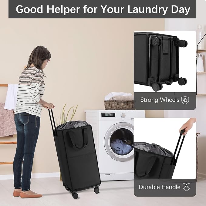 Bukere Extra Large Rolling Laundry Basket - Image 2