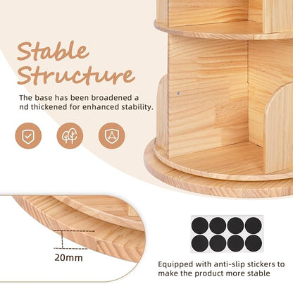 OOOK 4-Tier Solid Wood Rotating Bookshelf, Spinning Bookshelf - Image 6