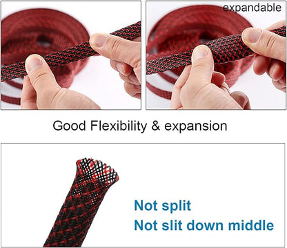25ft - 1/4 inch PET Expandable Braided Sleeving – BlackRed – Alex Tech Braided - Image 5