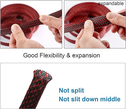 100ft - 3/4 inch PET Expandable Braided Sleeving – BlackRed – Alex Tech Braided - Image 5