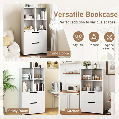 Giantex Bookcase with 2 Drawers, 51” Tall White Bookshelf w/4 Cubes, Anti-tip - Image 7