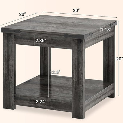 Homieasy End Table, 20 Inch Square End Table, Farmhouse Wood Side Table - Image 2