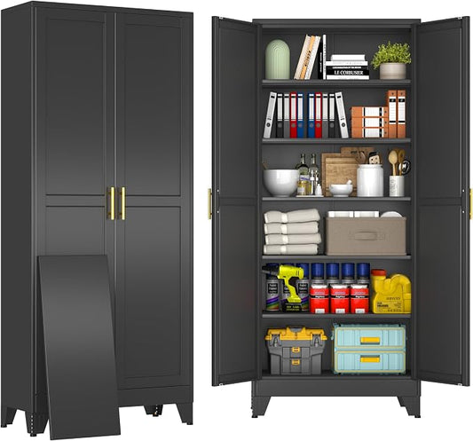 75" Black Metal Storage Cabinet by BAOLIWO