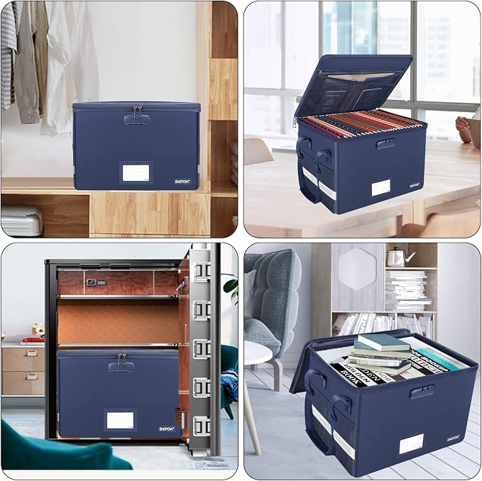 ENGPOW File Box with Lock, Fireproof Document Box with Pockets, Collapsible - Image 2