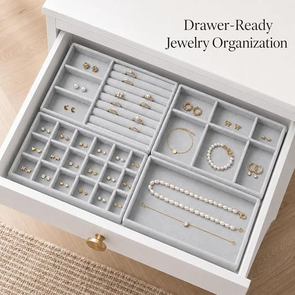 4 Pack Stackable Jewelry Organizer Tray Set - Image 3