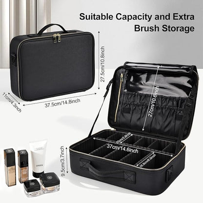 Travel Makeup Bag with Brush Holder, Professional Cosmetic Train Case Organizer - Image 2