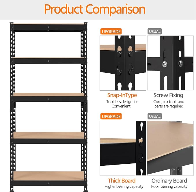 Topeakmart 2 PCS 5-Tier Utility Shelves, Metal Storage Shelves Garage Shelving - Image 8