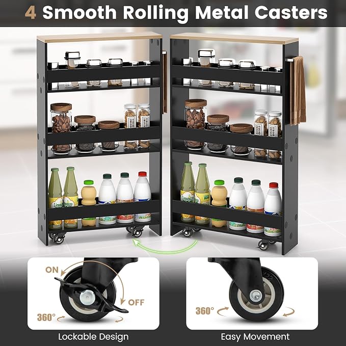 MAT EXPERT Slim Rolling Storage Cart, 4-Tier Freestanding Slim Storage Cart - Image 5