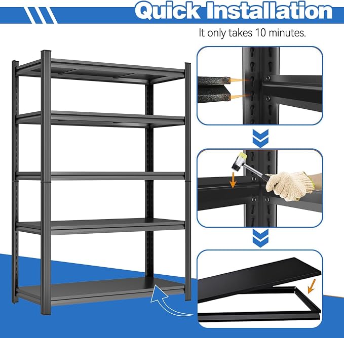 PRESTELION 63" H Metal Shelving 5 Tier Garage Shelving Unit 3500LBS Adjustable - Image 7