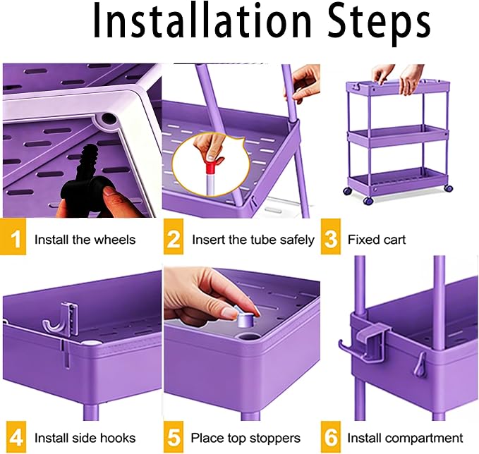 SPACELEAD 2-piece Set Slim Storage Cart 3 Tier, Bathroom Organizer Rolling - Image 6