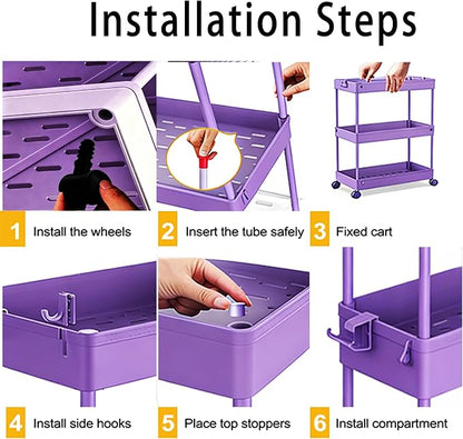 SPACELEAD 2-piece Set Slim Storage Cart 3 Tier, Bathroom Organizer Rolling - Image 6