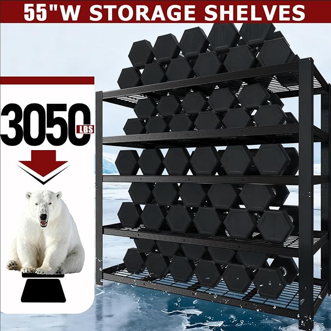 Heavy Duty Garage Shelving, 5-Tier Storage Shelves, 3050LBS Capacity Industrial - Image 4