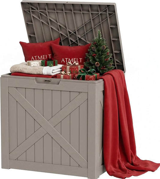 35 Gallon Waterproof Deck Box Bench, Outdoor Resin Lock Storage Bins Container by ATMELT