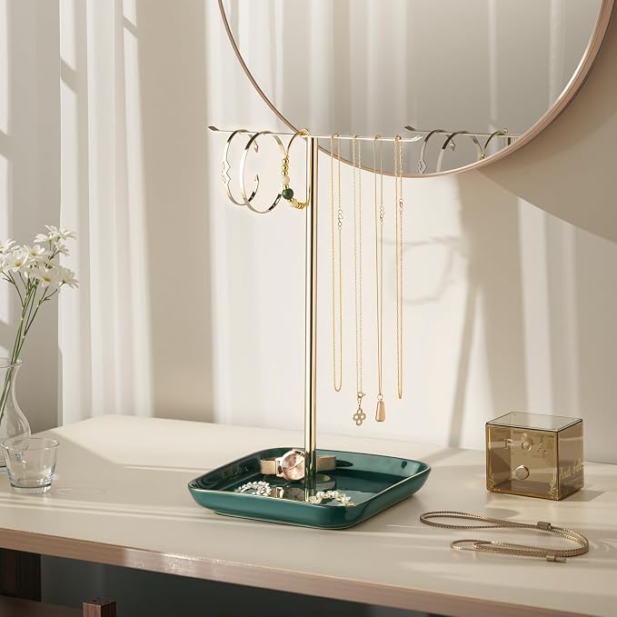 Jewelry Holder Stand with Ceramic Base: 12" Tall Necklace Organizer Rack - Image 8