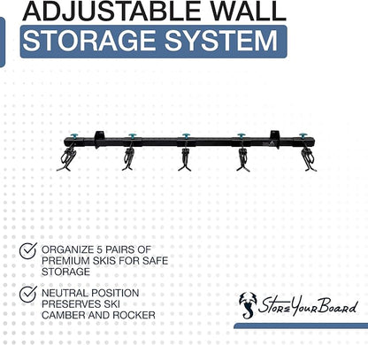 StoreYourBoard Lone Peak Ski Storage Rack, Wall Mount Organizer Holds 5 Pairs - Image 3