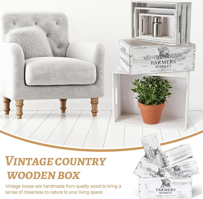 Barydat Set of 5 Wood Crates for Display Decorative Nesting Wooden Crate Storage - Image 6