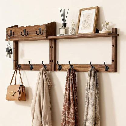 28" Coat Rack Wall Mount with Shelf with 7 Hooks 3 Key Hanger | Entryway Key by Unknown