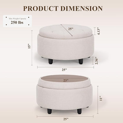 COLAMY Fabric Round Storage Ottoman - Image 2