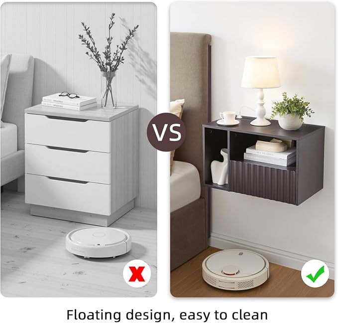 Modern Espresso Fluted Floating Nightstand - Image 5