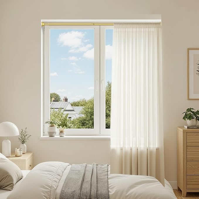 Tension Curtain Rod for Windows 28-48 Inch Curtain Rods No Drilling Gold - Image 4