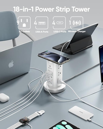 Kakyanill 30W USB Charging Station, Power Strip Tower, 9 AC Outlets - Image 3
